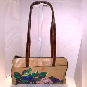 Patricia Nash Winter Bloom hand painted Tan Leather Shoulder Bag